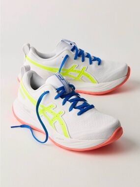 NEW ASICS Women’s White Neon Lime Running Shoes with Coral Sole 8